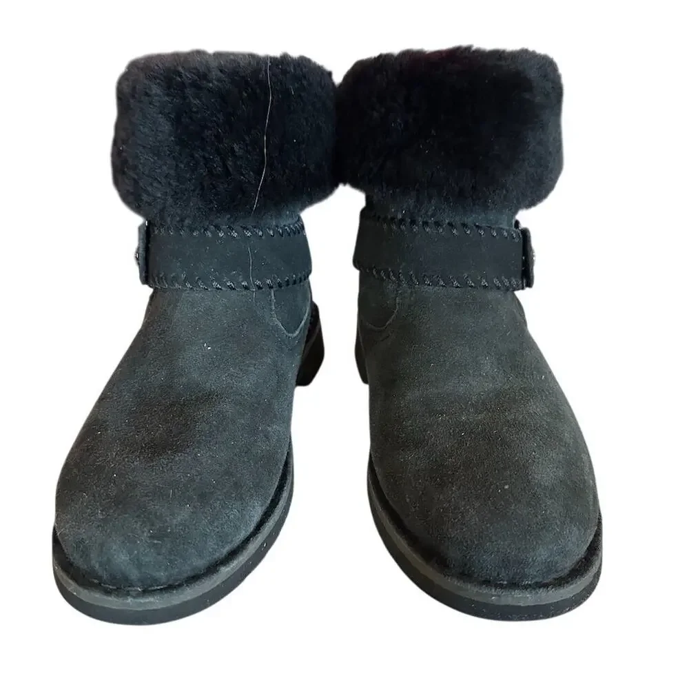 UGG Cedric Women's‎ Black Suede Ankle Biker Boots Size 6.5 Moto Style